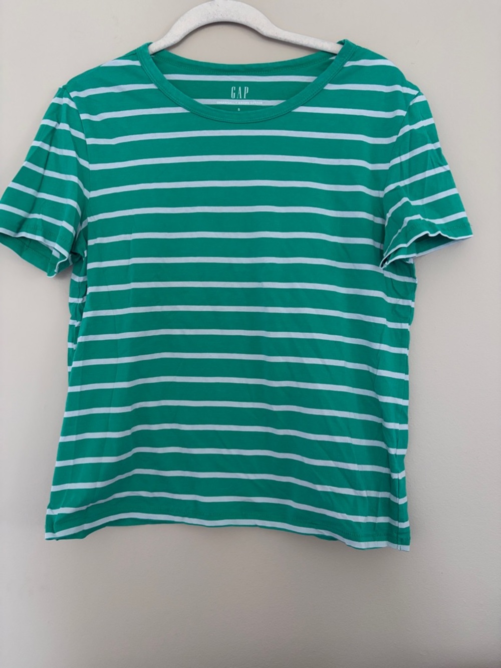 GAP Green and White Striped Short Sleeve Tee Small